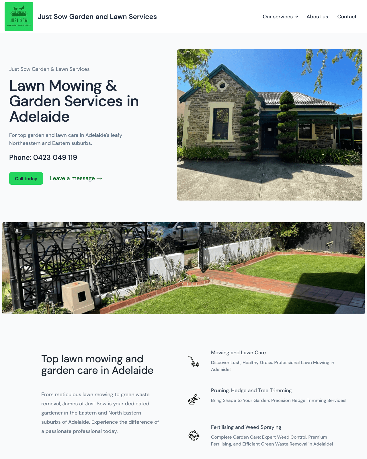 Just Sow Garden Services website example